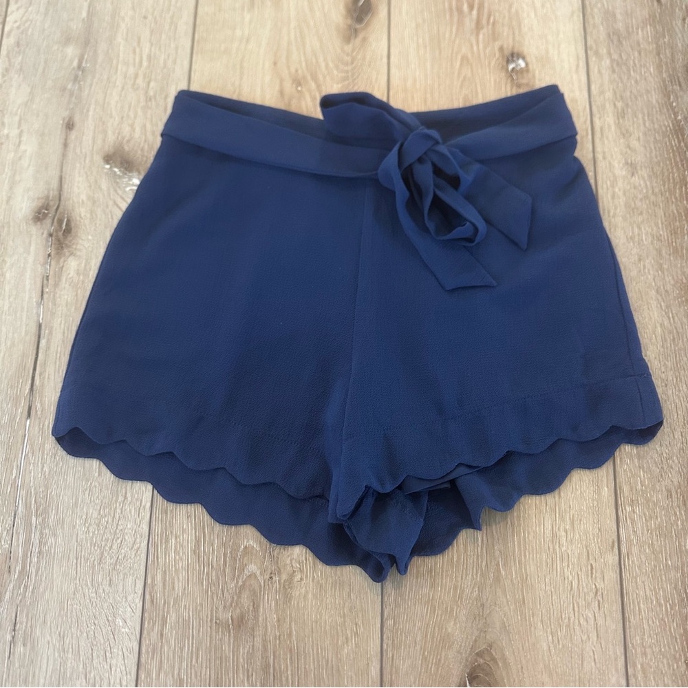 Sweet Wanderer High Waist Navy Blue Shorts with Tie Waist Scallop Trim Small